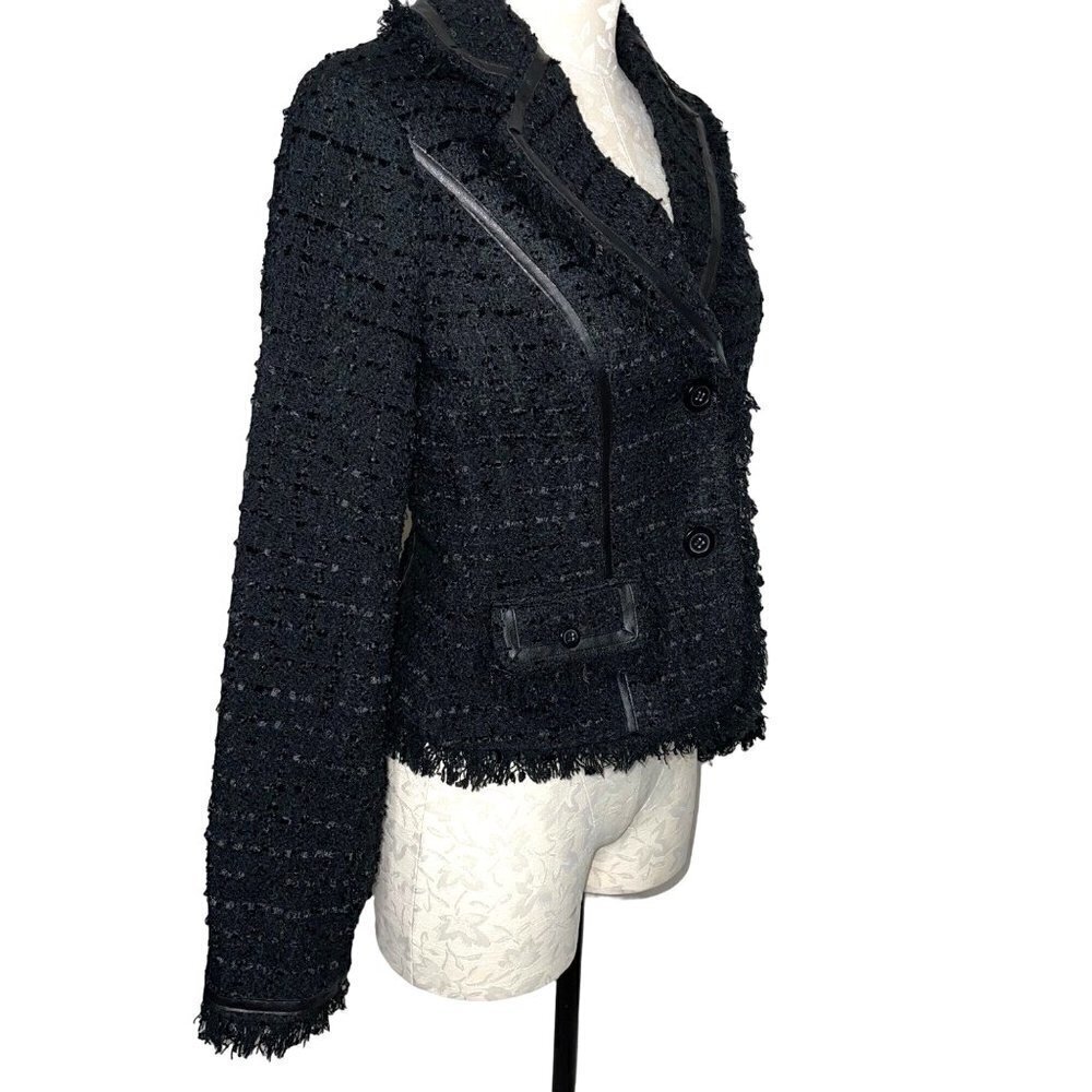Cache Womens Blazer Black Size 2 Vintage Textured Lined Acrylic Blend Fringe - Picture 5 of 16